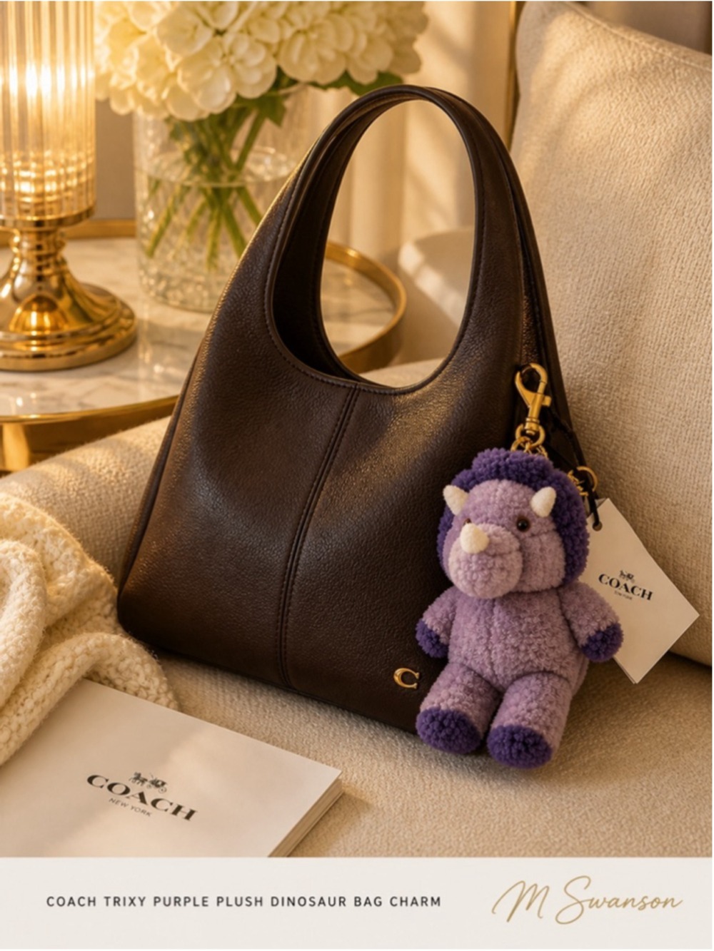 NEW Coach Trixy Purple Plush Dinosaur Bag Charm Shearling CEG49 NWT - Picture 3 of 6